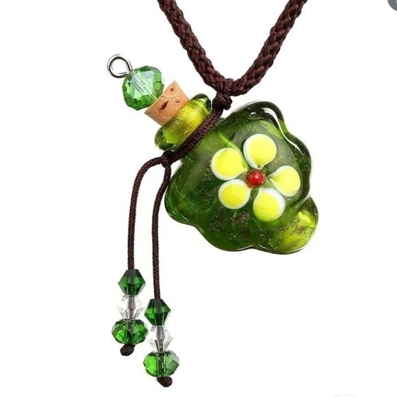 New Green Murano Glass Bottle Pendant Keepsake Perfume Oil Ashes Necklace - Picture 1 of 5
